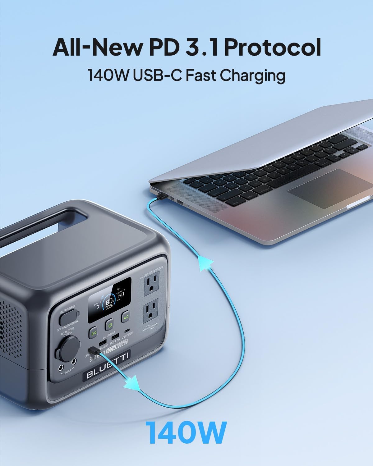 BLUETTI Solar Generator Elite 30 V2, 288Wh LiFePO4 Battery Backup 600W,AC Outlets (Power Lifting 1500W), 0-100% in 70 Min, for Camping, Road Trip, Outage (Solar Panel Optional) - Image 5