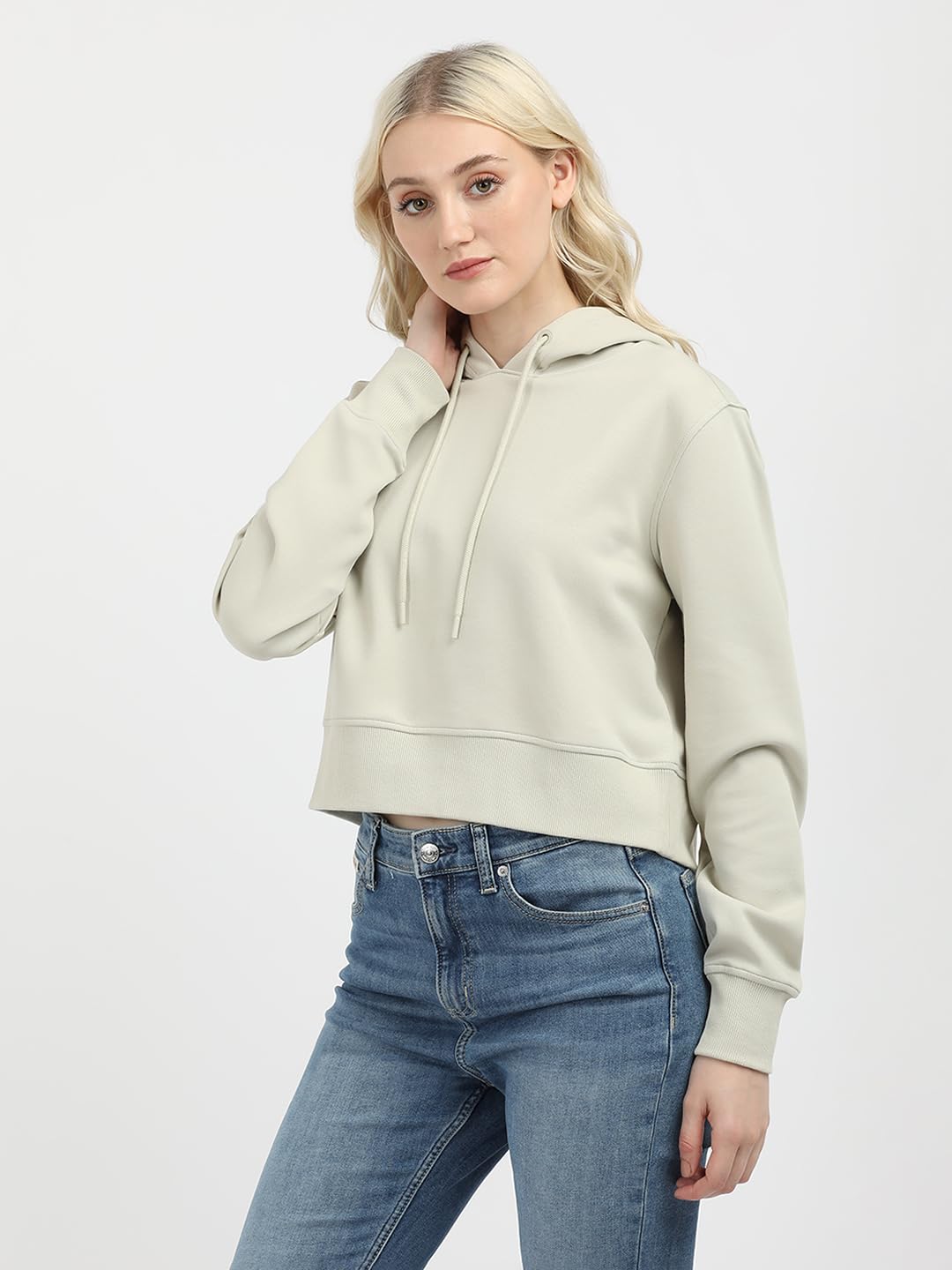 Calvin Klein Donna Felpa con Cappuccio Logo Elastic Hoodie Corta