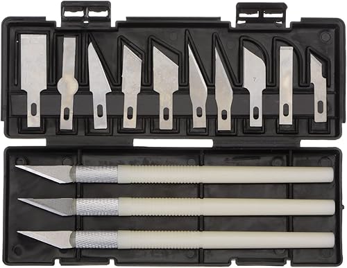 HARFINGTON 1 juego (13 piezas) de cuchillos de manualidades, 3 cuchillos Hobby Exacto y 10 piezas de 9 tipos de cuchillas de repuesto con caja de