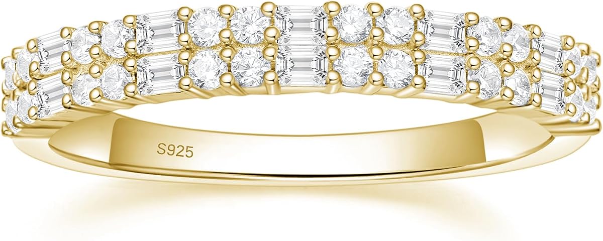 Alianzas de boda para mujer, anillos de promesa apilables con circonita cúbica redonda baguette para ella, anillo de viaje, tamaño 4-10