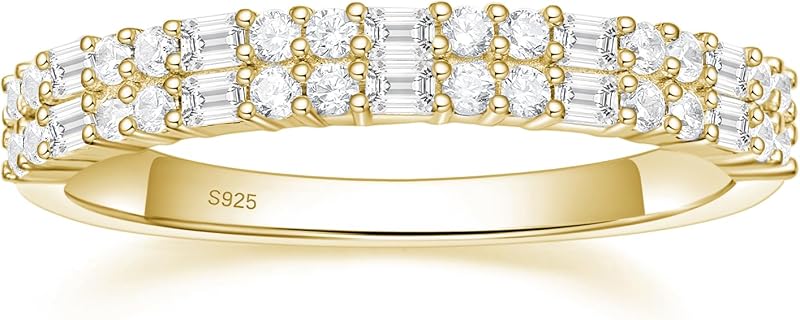 Alianzas de boda para mujer, anillos de promesa apilables con circonita cúbica redonda baguette para ella, anillo de viaje, tamaño 4-10