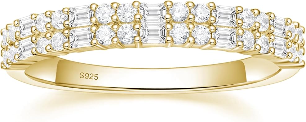 EAMTI Wedding Bands for Women Baguette Round Cubic Zirconia Stackable Promise Rings for Her Travel Ring Size 4-10