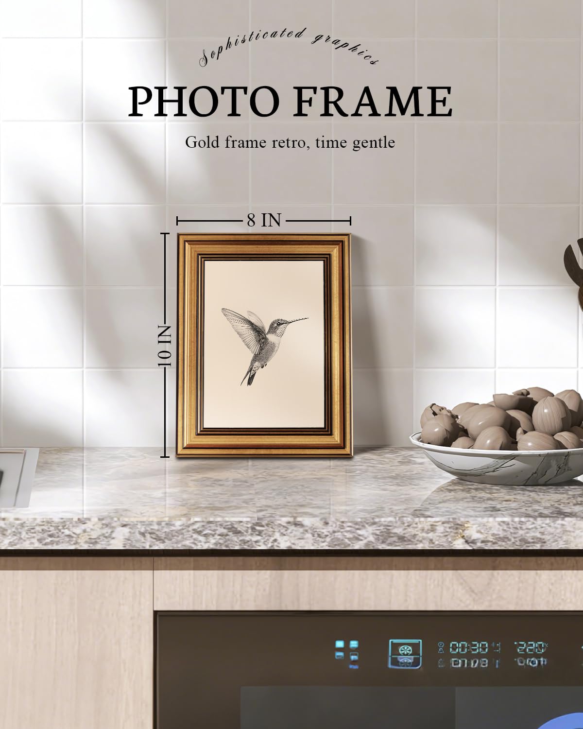 Vintage Gold Framed Wall Art for Living Room, Birds Canvas Prints Home Decor, Sketch Painting Picture, Bedroom Wall Decor Gifts for Friends or Family -【Hummingbird】-(10L x 8W) - Gallery view