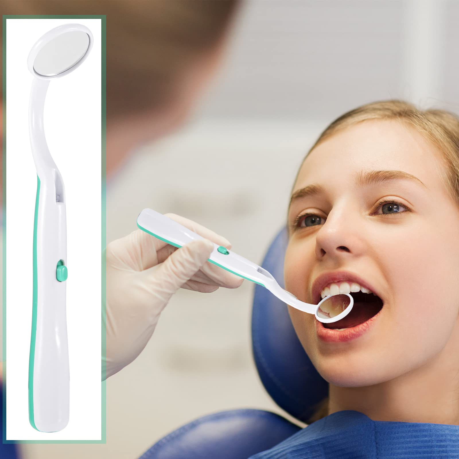 Nuanchu Miroir Dentaire avec Lumière Miroir Dentaire Miroir Buccal Miroir d'Inspection Miroir Buccal pour Soins Dentaires, Vert