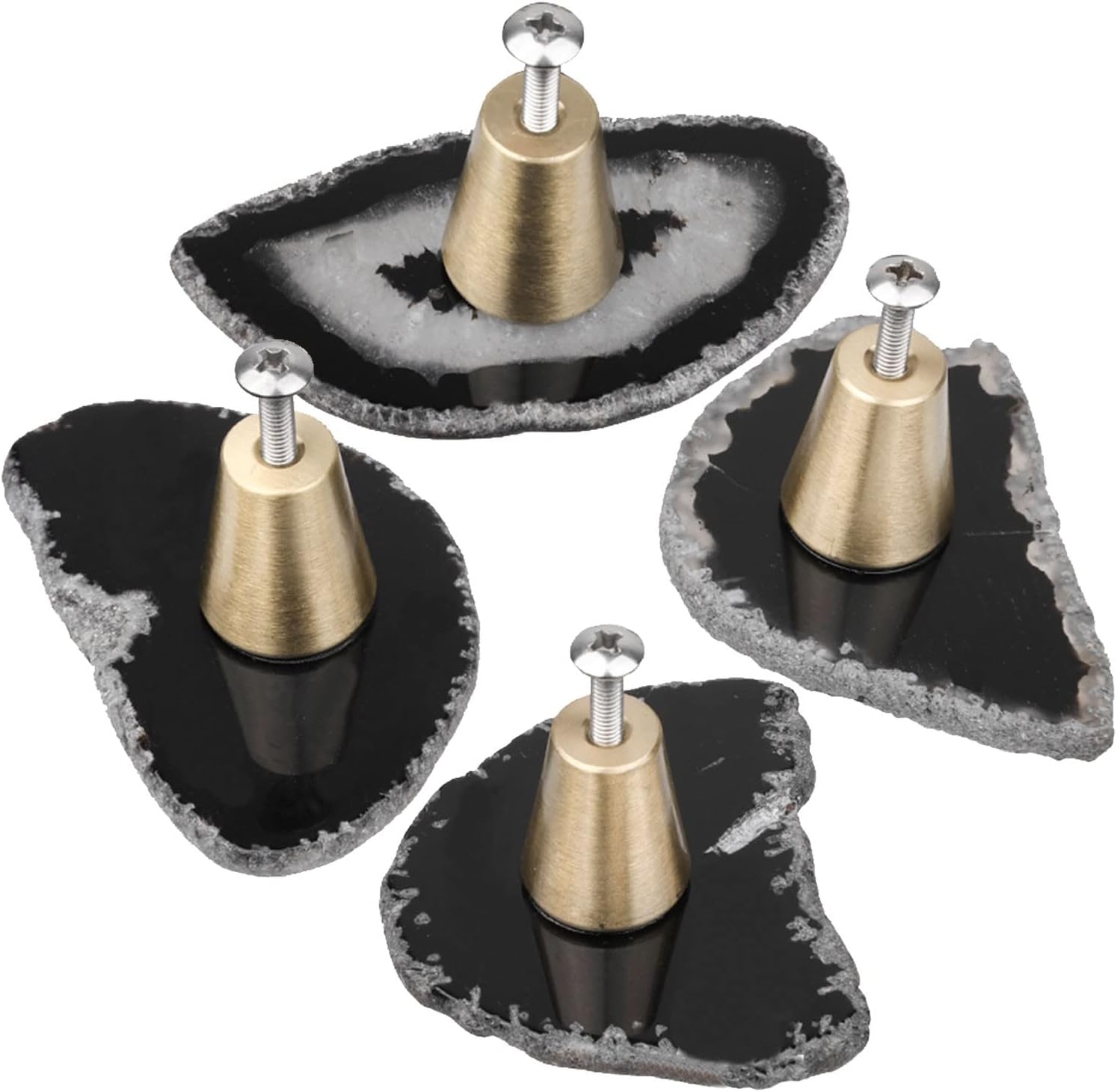 SUNYIK Set of 4 Natural Agate Slices Drawer Knobs with Screws, Handmade Cabinet Knobs Drawer Pull Handles for Wardrobe Cupboard Door Decorative, Purple