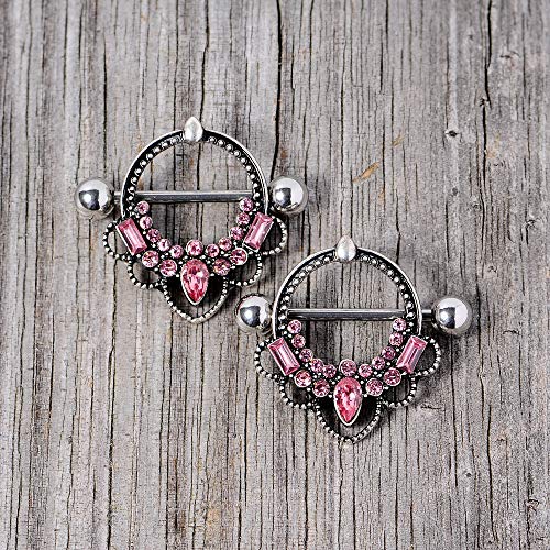 Body-Candy-2Pc-14G-Nipplerings-Piercing-Women-316L-Steel-Color-Accent-Nipple-Shield-Nipple-Ring-Set-16mm