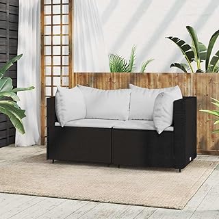 Compact Corner Sofa with Adjustable Feet, Black PE Rattan Outdoor Furnit...
