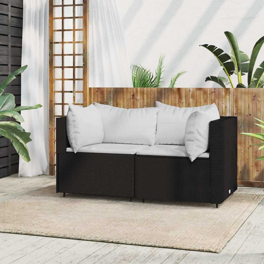 Modern Black PE Rattan Patio Corner Sofa with Adjustable Feet, Compact Modular Outdoor Seating Set for Balcony and Garden, Durable Steel Frame and Weather-Resistant Cushions