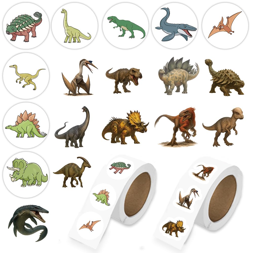 1000 Pcs Dinosaur Stickers for Boys Girls Mens.2 Roll 1 Inch Cute Dino Animal Stickers Bulk Sticker Packs for Water Bottles Phone Laptop