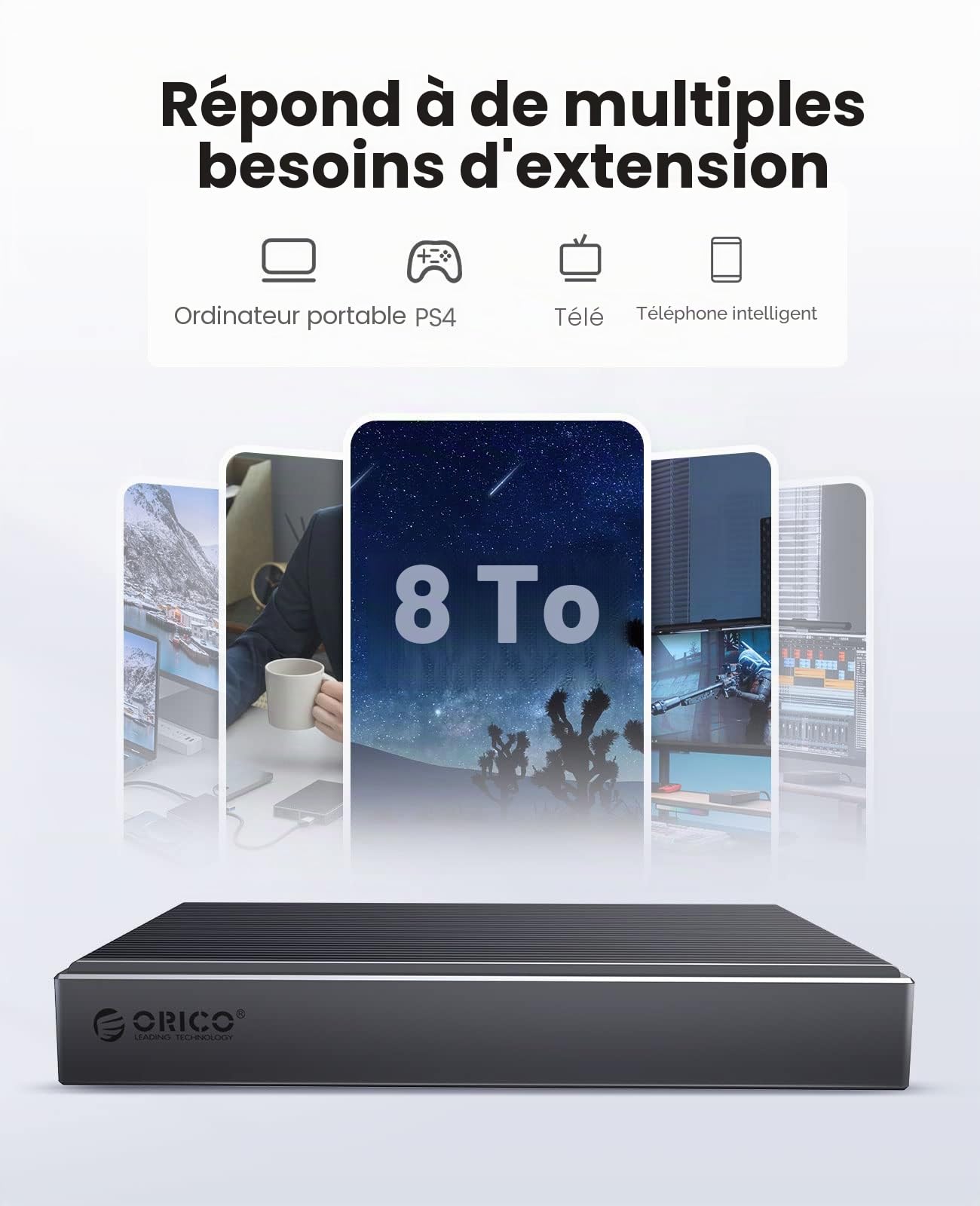 ORICO Boîtier M.2 NVMe NGFF SATA SSD, Dual-Bay Aluminium USB3.2 Gen2 10Gbps Adaptateur pour M-Key, B&M Key, B Key 2230/2242/2260/2280 SSD, sans Outil M.2 Type-C Station d'accueil, Jusqu'à 4To- BM2-2S