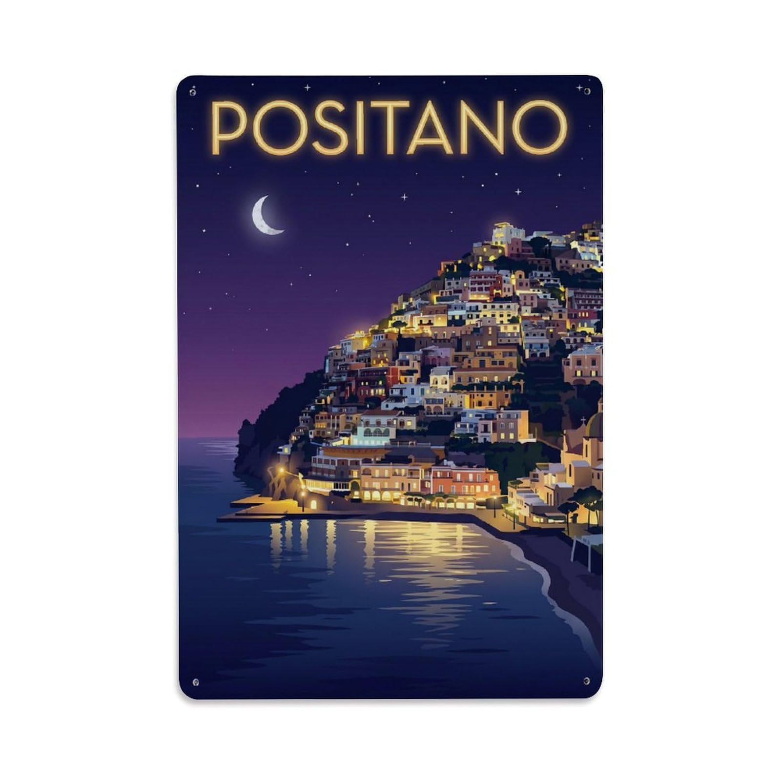 Vintage Travel Positano Italy Serene Metal Tin Sign Plaque Wall Decor for Cafe, Club Bar, Office, Garden Metal Poster 8x12Inch