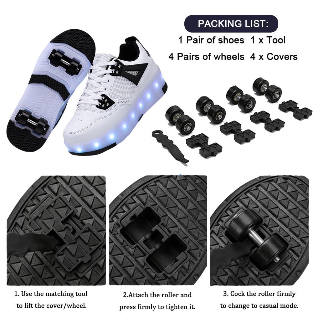 Hiseng Chaussure Roller Fille, Basket Roller pour Enfan Chaussure a Roulette Garcon Chaussure a Roulette Fille Garçons Chaussures 4 Roller Roues Basket a Roulette Adolescents pour Extérieur 29-40EU