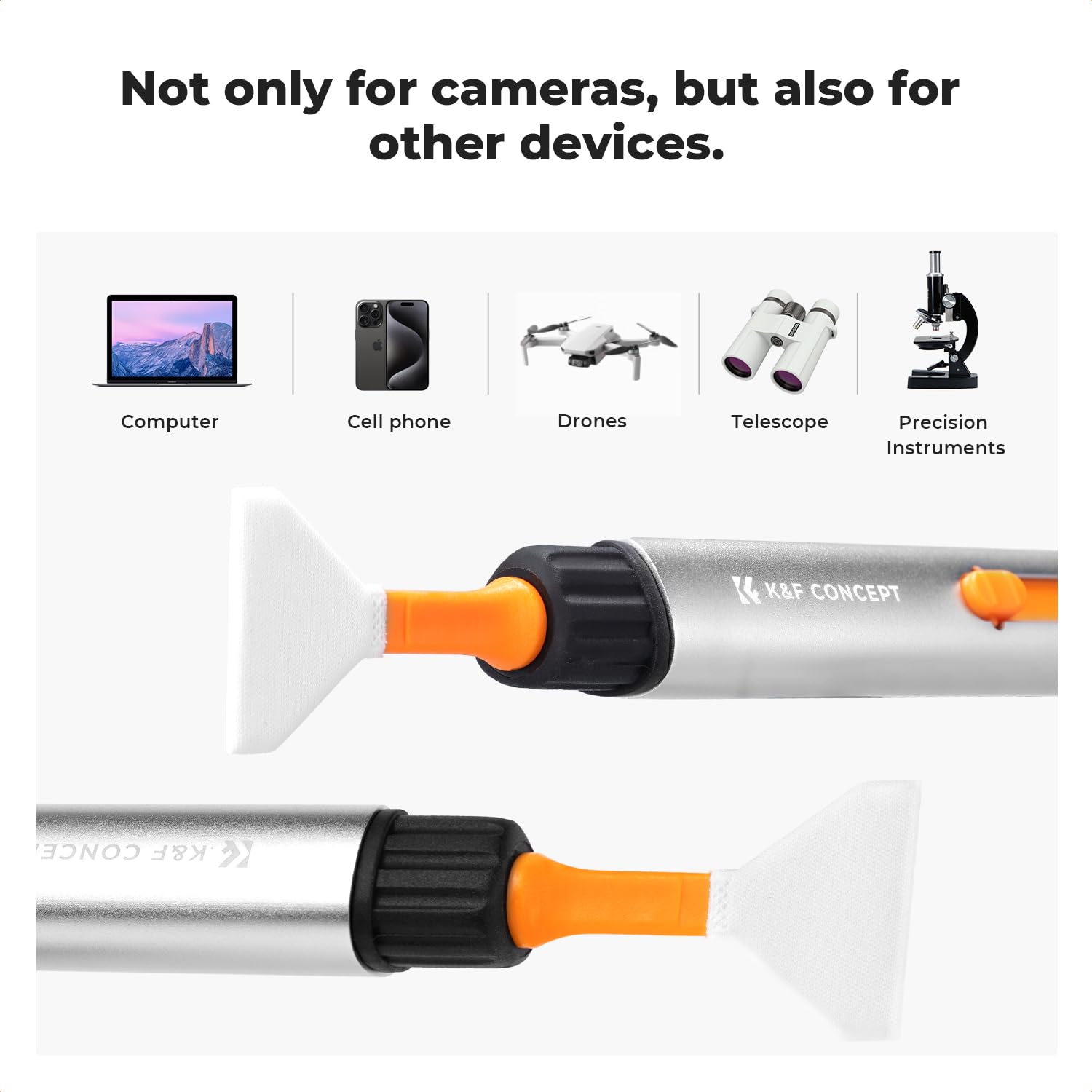 K&F CONCEPT Kit Pulizia per Obiettivo,9 in 1 Set Penne Pulizia per Fotocamere DSLR, Lenti, Filtri, Lenti da Drone,Penna Pulizia Doppia Punta,Fatto in Alluminio, 6 Tmponi Full Frame