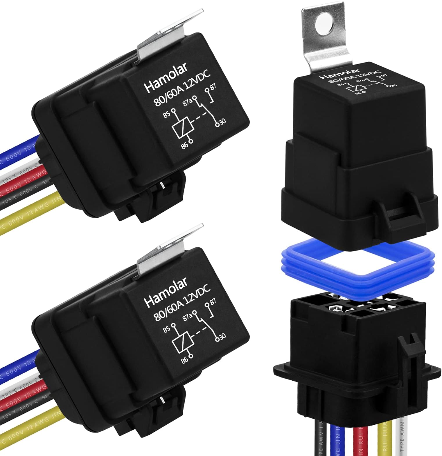 3 Pack 80/60 AMP 12V DC Waterproof Car Relay and Harness - Heavy Duty 12 AWG Copper Wires, 5-PIN SPDT Automotive Relays Kit