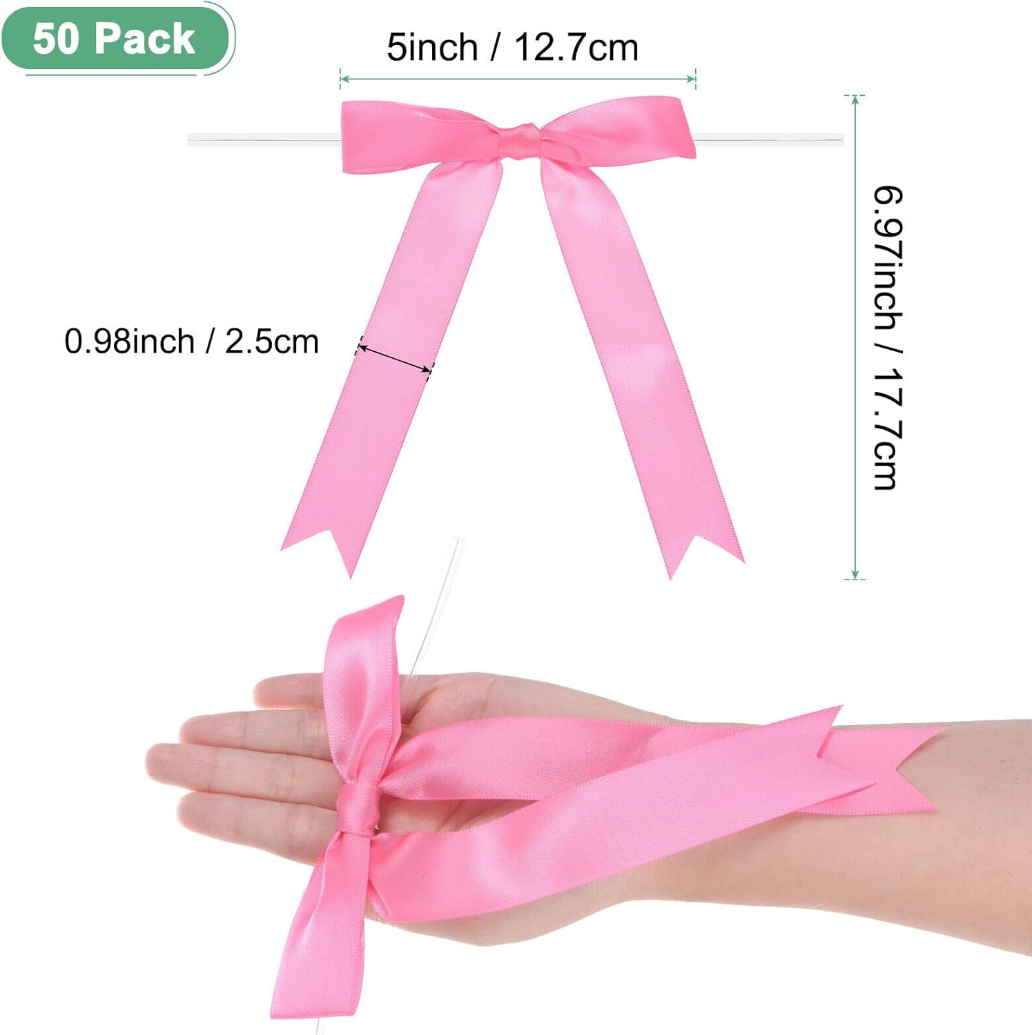 Home and Garden Parts 50-Pack Satin Ribbon Twist Tie Bows 7x5 Bow Twist for Craft Pink #CN/251024/08830