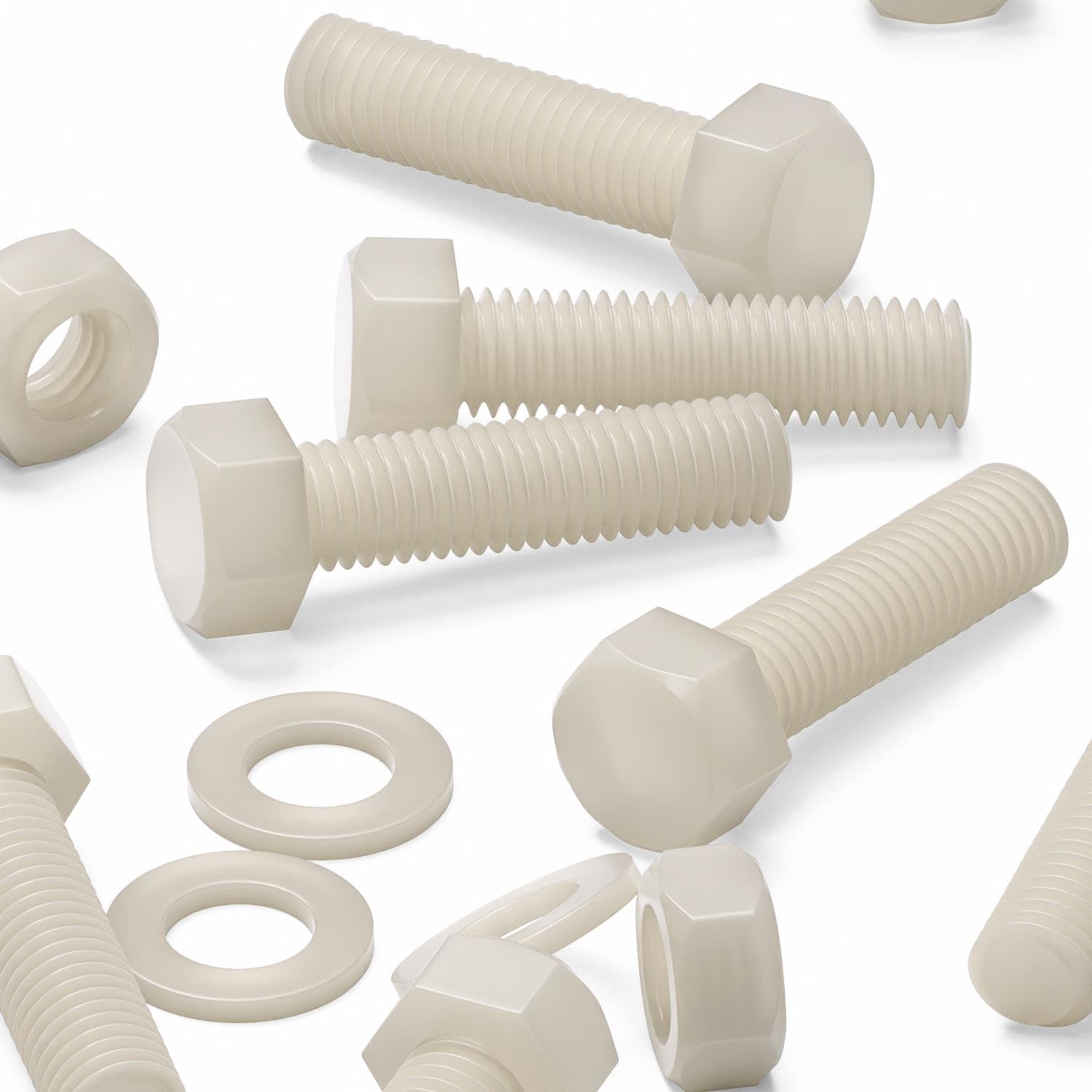 20x Bulloni a testa esagonale naturali in nylon PA66, dadi e rondelle in plastica, M10 x 40 mm