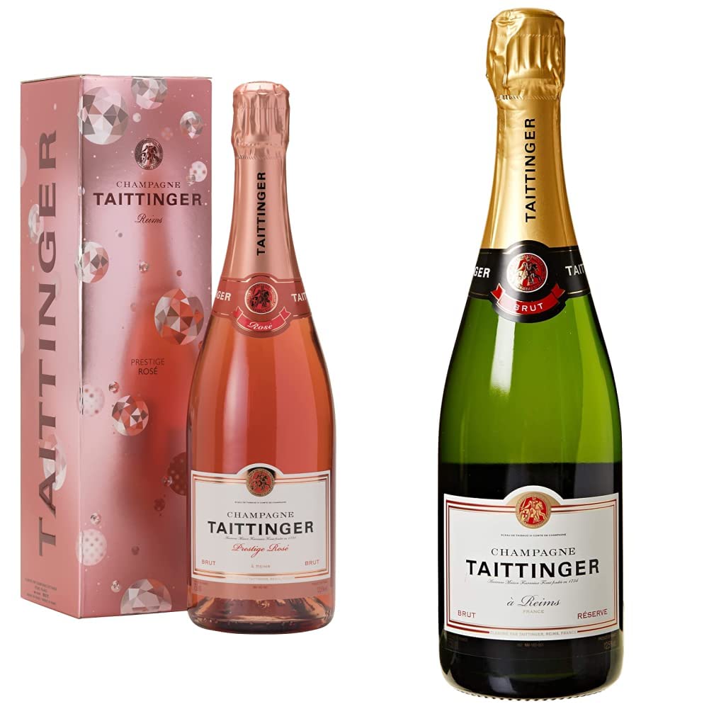 TAITTINGERBrut Prestige Rosé Non Vintage Champagne in Gift Box 750ml & Brut Réserve Non Vintage Champagne, 750ml