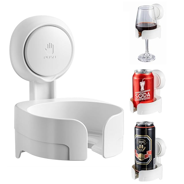 LEVERLOC Suction Cup Shower Drink Holder for Beer Wine Waterproof Wine Holder for Shower Removable Damage-Free Install Fit