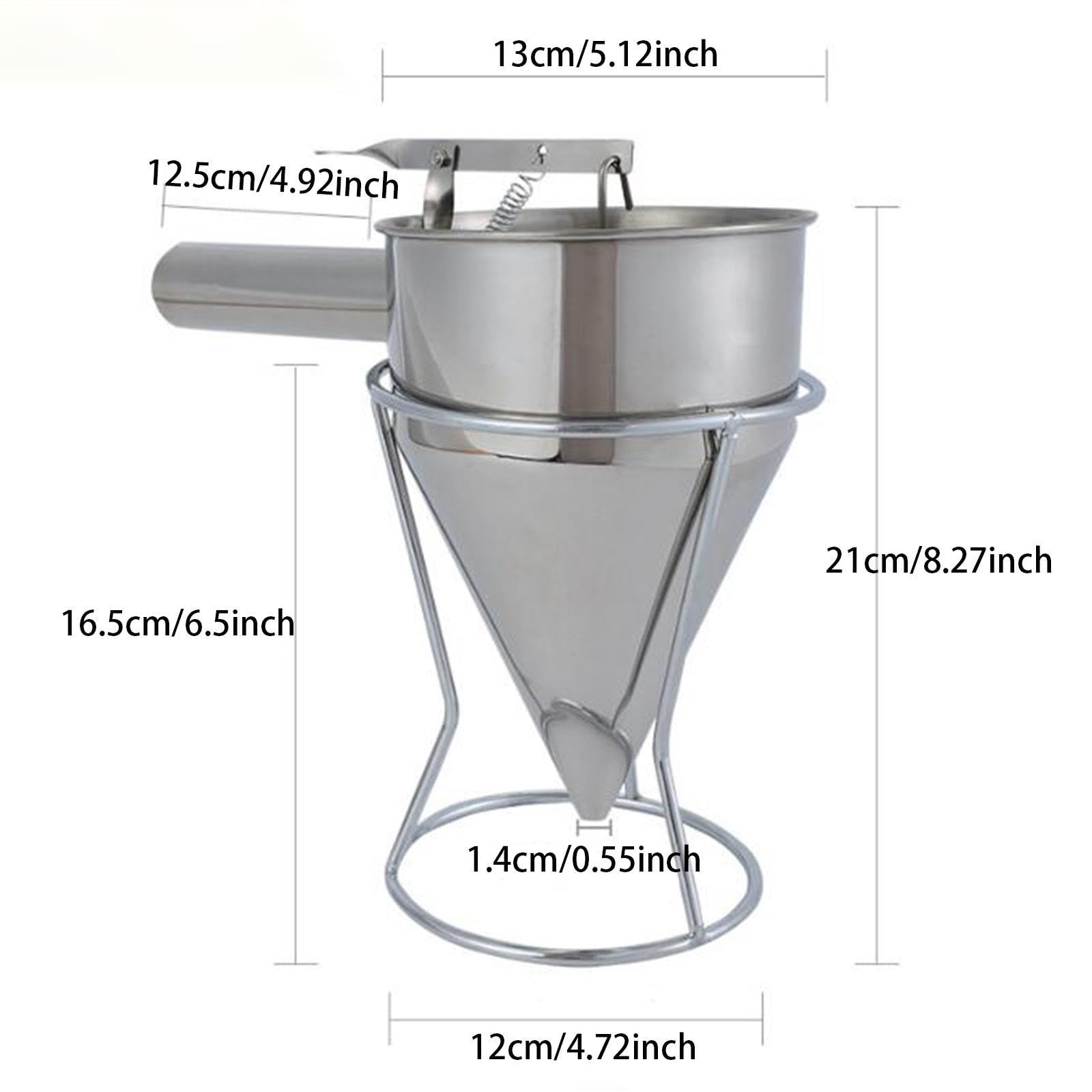 Dispenser in Acciaio Inox per Frittelle a Imbuto con Supporto, Ideale Anche per Muffin E Polpette a Forma di Polpo, Bocca 14mm