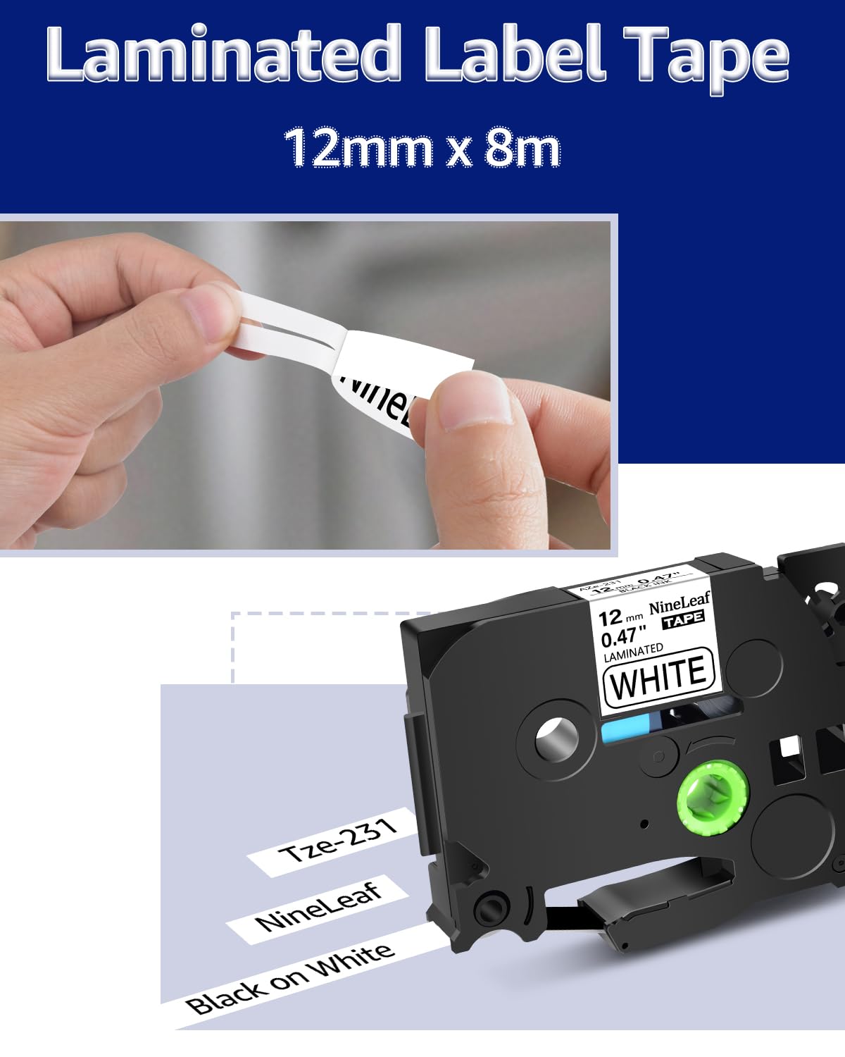 NineLeaf 4 X Compatible for Brother P-Touch Label Tape 12mm 0.47 Laminated TZe-231 TZ-231 TZe231 Black on White Tze Tape 12mm Brother Label Printer PT-1000 H110 H108 H200 E110 H105 Label Maker - Image 3