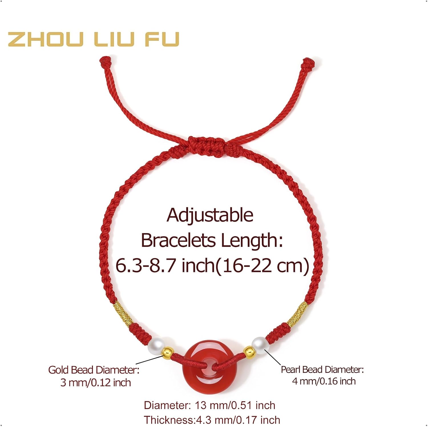 24K Gold Bracelet for Women Pearl Bracelets Peace Buckle Charm Link Chain Chalcedony Beads Natural Gemstone Bangle Dainty Healing Stone Charms Lucky Jewelry Agate Braided Rope Fortune Solid Gold Gift