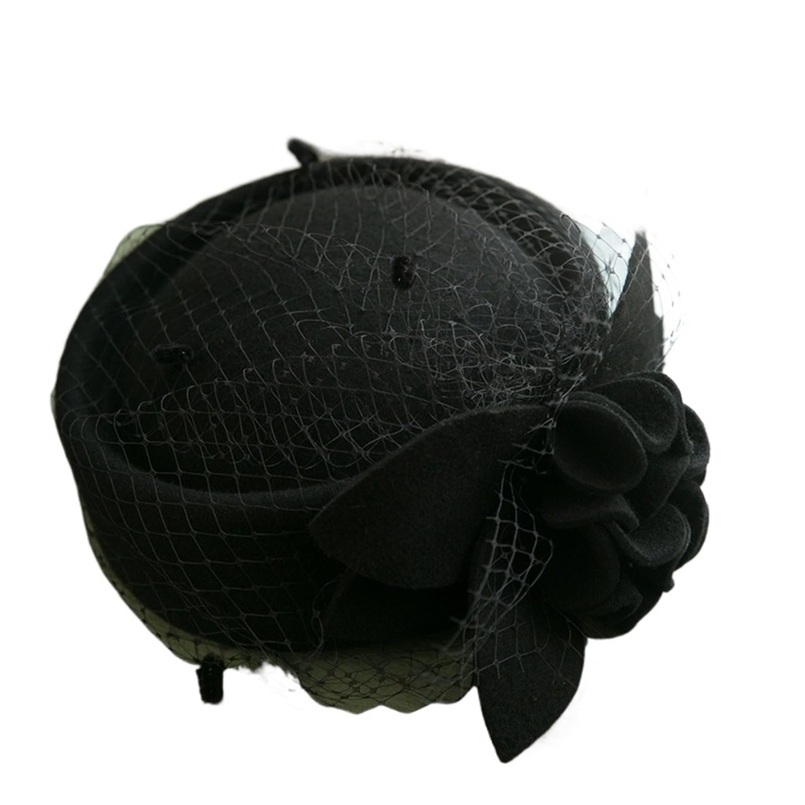 Cappello da cerimonia in lana, invernale, in feltro, a forma di tamburello, for donna, chiesa, con velo e fiocco, stile Fedora per Cocktail, Matrimoni