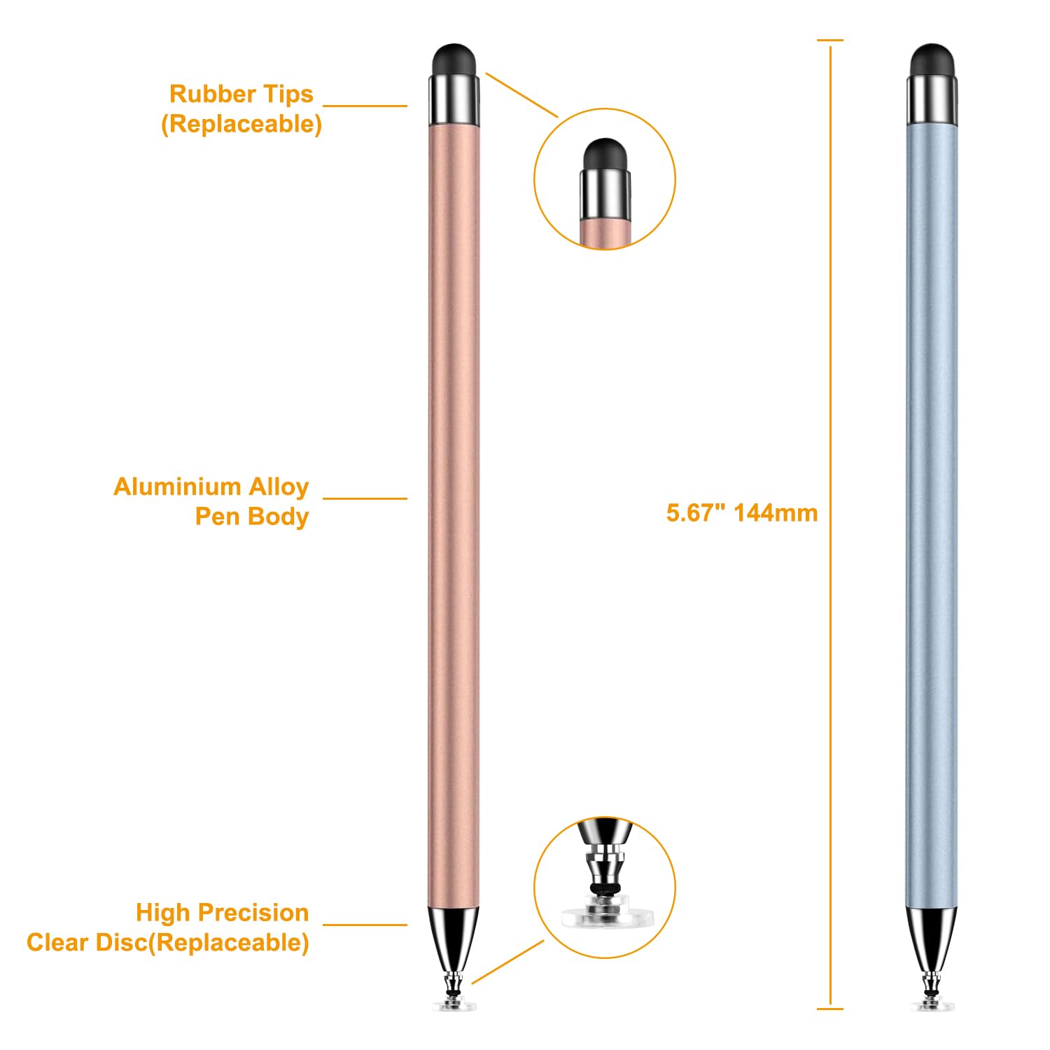 Pennino capacitivo 2 in 1 per touch screen, ad alta precisione e sensibilità, adatto per iPad/iPhone/Samsung/smartphone Android e tablet, compatibile con tutti i touch screen