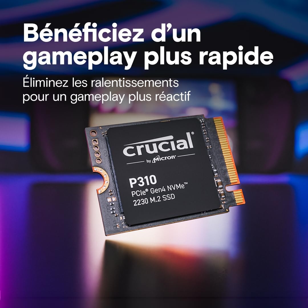 Crucial P310 SSD 2TB PCIe Gen4 NVMe M.2 2230, Jusqu’à 7.100Mo/s, Compatible avec Steam Deck, ASUS ROG Ally, MSI Claw & Microsoft Surface, Disque Dur SSD - CT2000P310SSD2