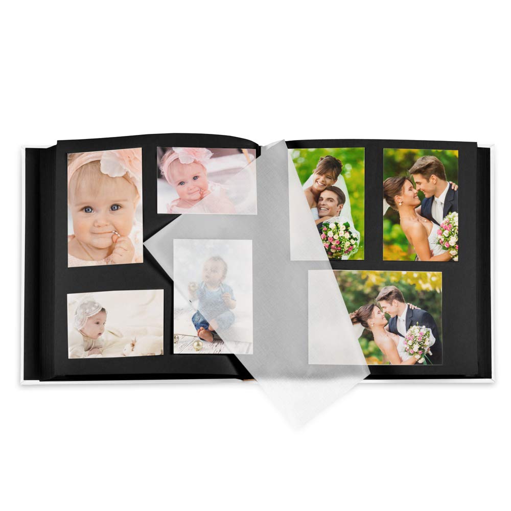 Maverton Fotoalbum zum Selbstgestalten mit Bildausschnitt mit Aufdruck - für 240 Fotos 10x15-60 schwarze Seiten - Größe 33x30cm - Weiß - personalisierte Geschenke zum Jubiläum - Hochzeitsgeschenk