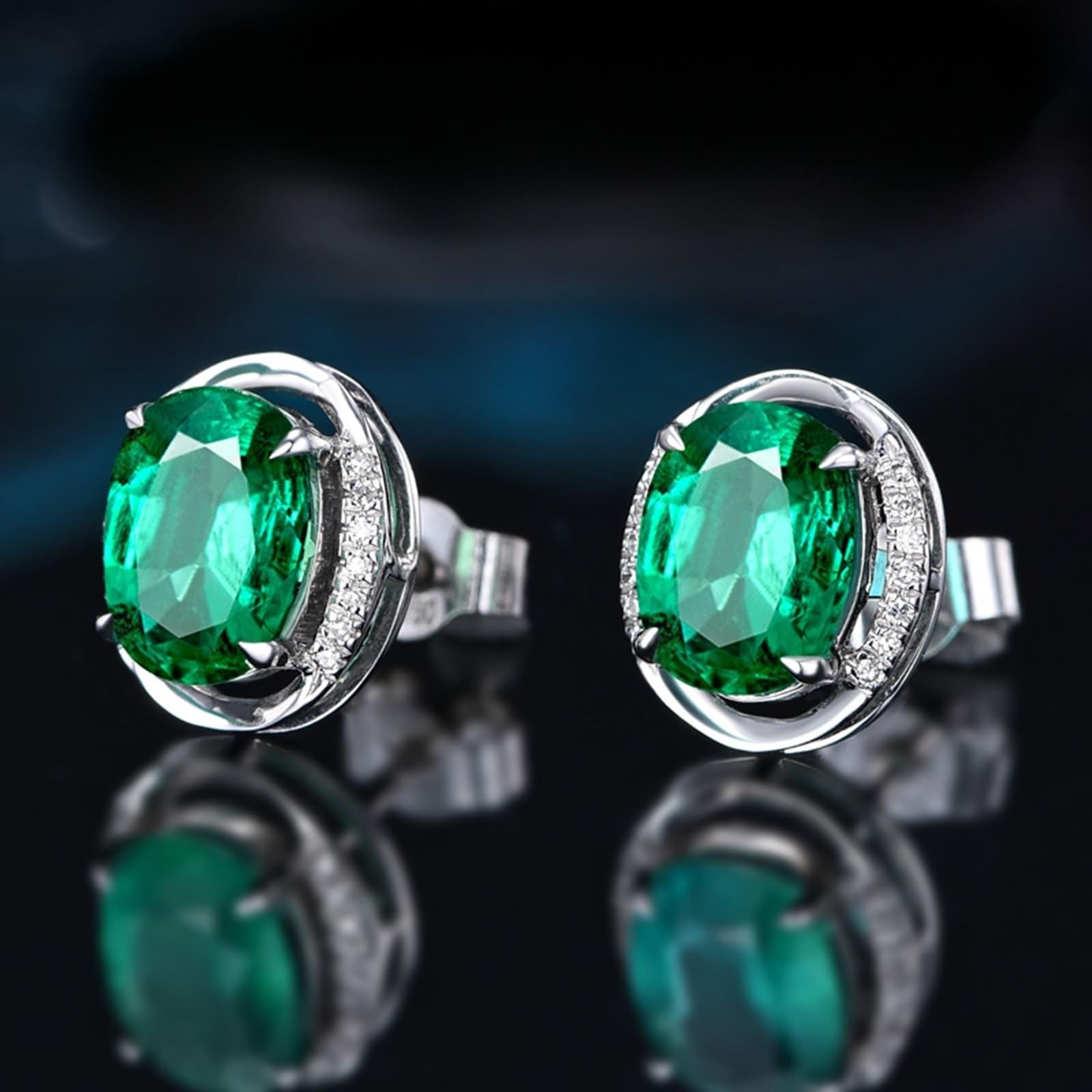 Ohrringe Frauen Weißgold 9k/14k/18k, Damen Ohrstecker mit Smaragd und Diamant, Echtschmuck für Hochzeit Braut