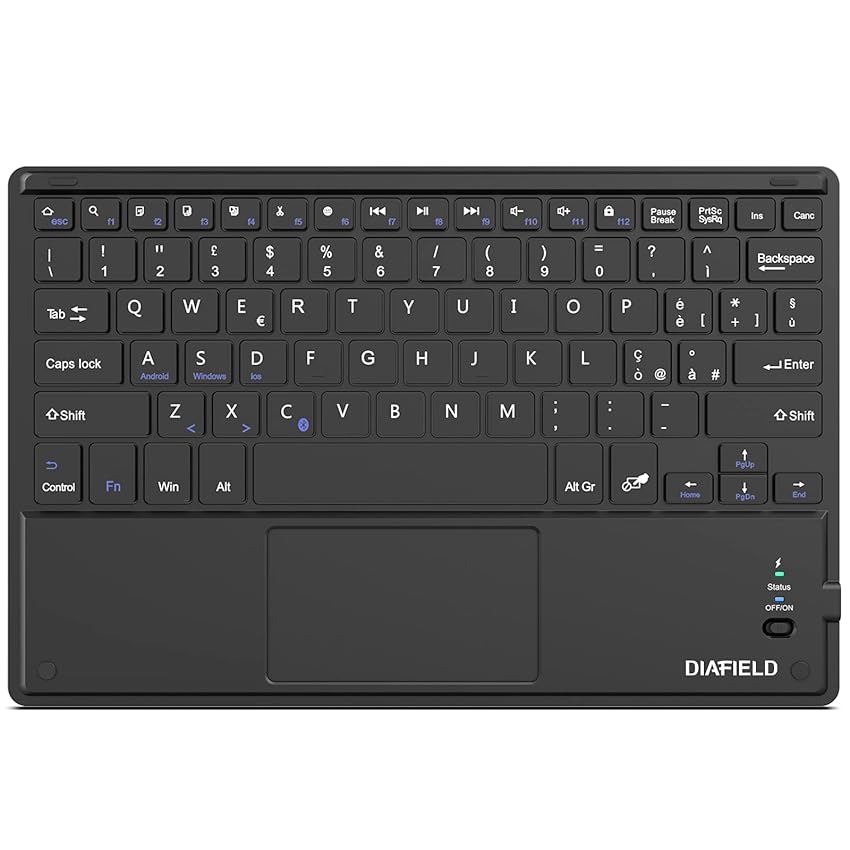 Immagine del prodotto 1 BY ONE Diafield Tastiera Bluetooth Wireless Ultra Sottile con Multi Touch Integrato Touch Pad e Batteria Ricaricabile per Android IOS e Windows, Tastiera Wireless, Nera