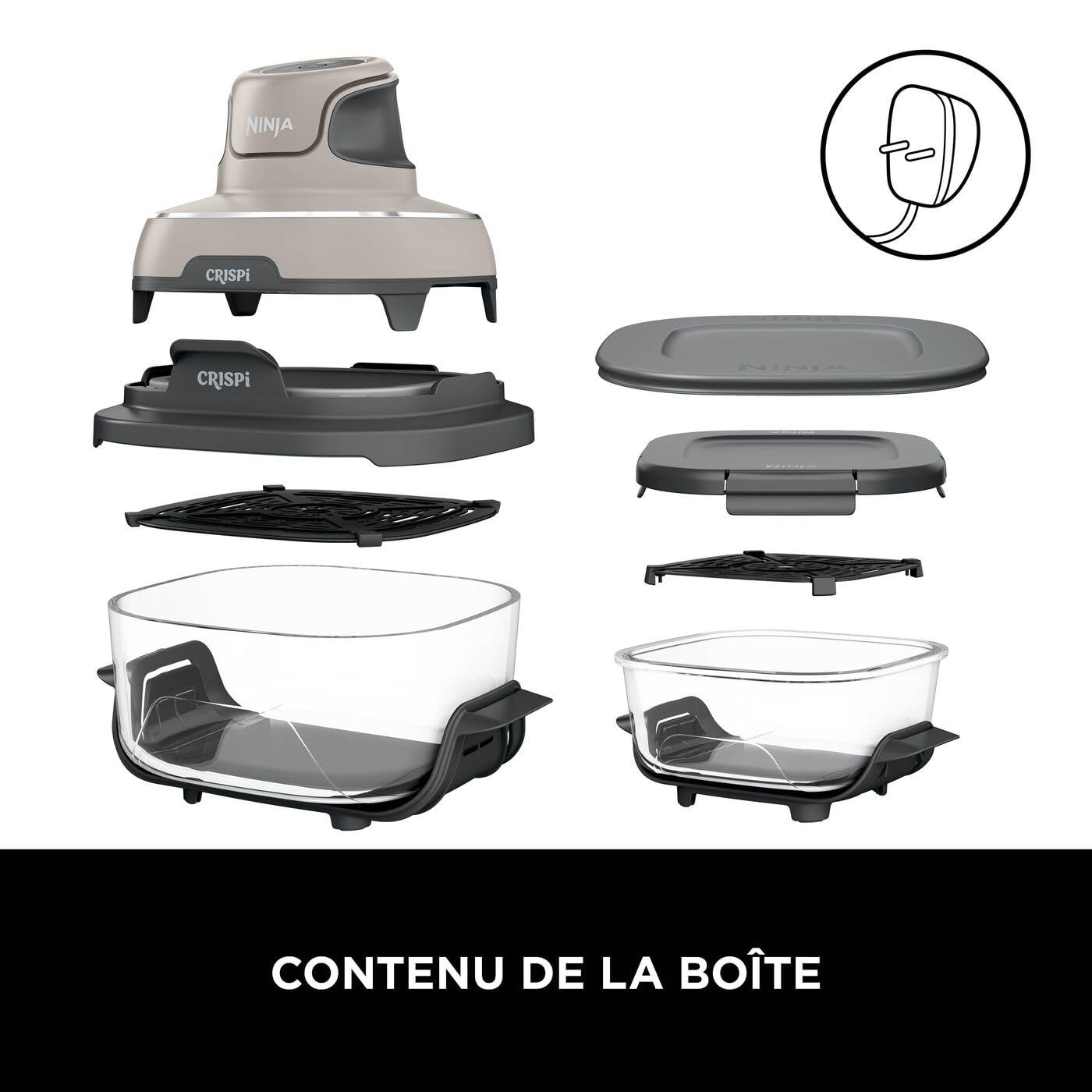 Ninja CRISPi Friteuse sans huile portable, 3,8L, 4-en-1 : Frire sans huile, Rôtir, Garder au chaud, Recroustiller, Design compact, 2 récipients avec couvercles, 1 700 W, Pierre FN101EUST