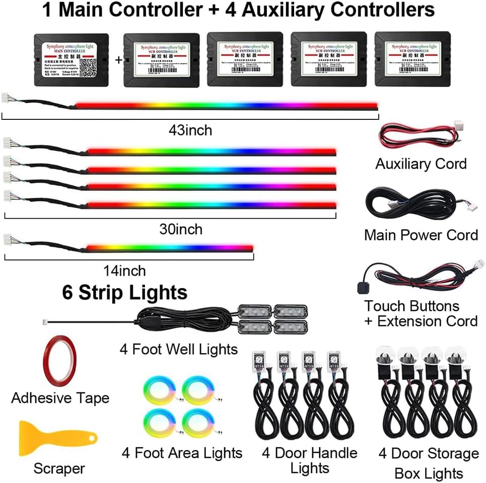 Acrylic Interior Car LED Strip Light, Dreamcolor 22-in-1 RGB Ambient Lighting with APP, 16 Million Colors 175in 600LED Music Sync Lights for Night Driving, Home, Camping & Gift Decor