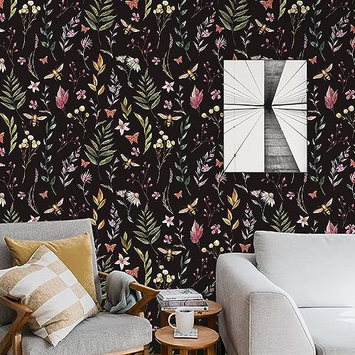 Papier peint vinyle motif aquarelle fleurs papillons 45 x 600 cm
