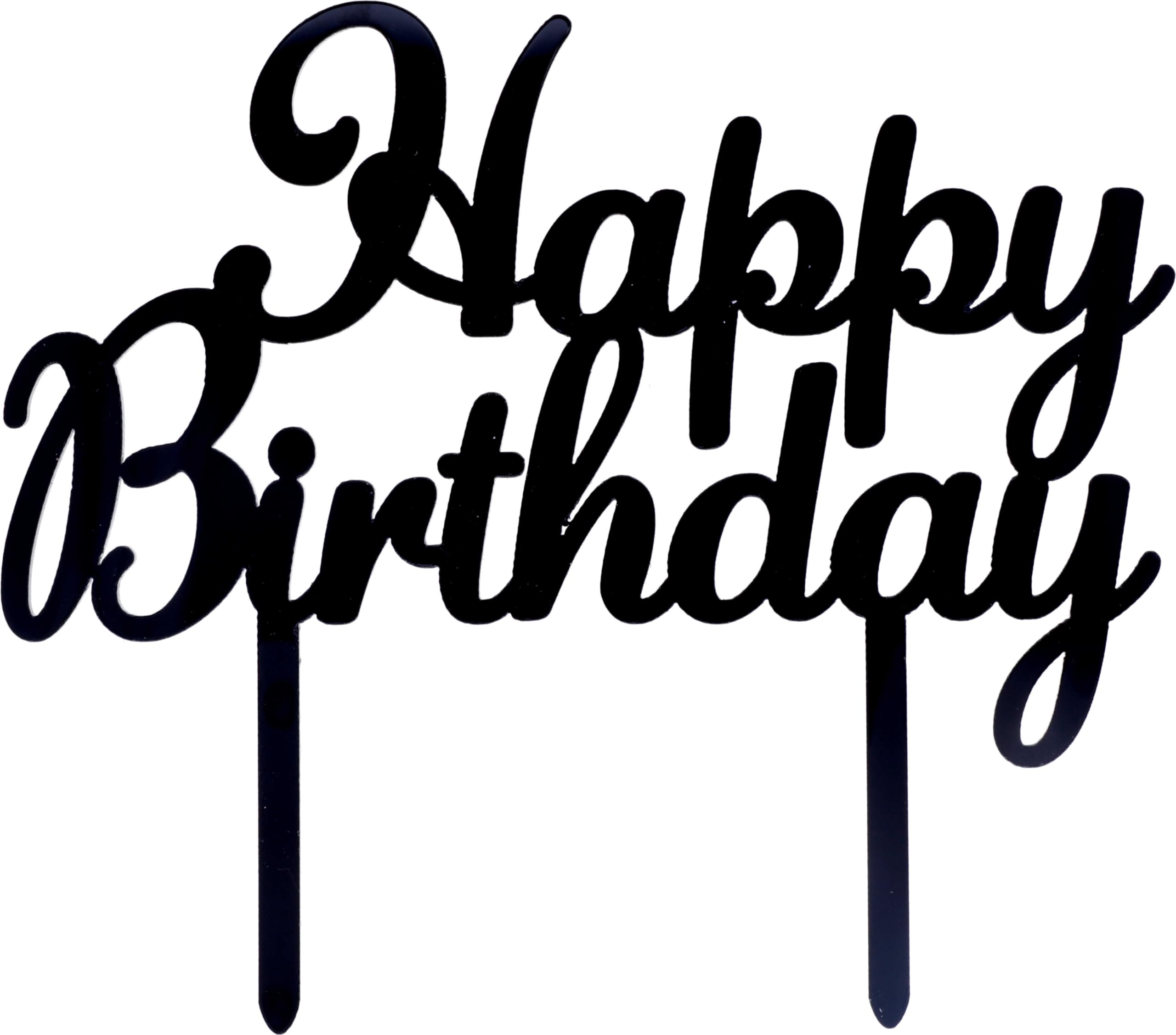 Cake Topper Happy Birthday Nero - Decorazione Torta Compleanno, 12x12.5 Cm, Atossico - Foto 3