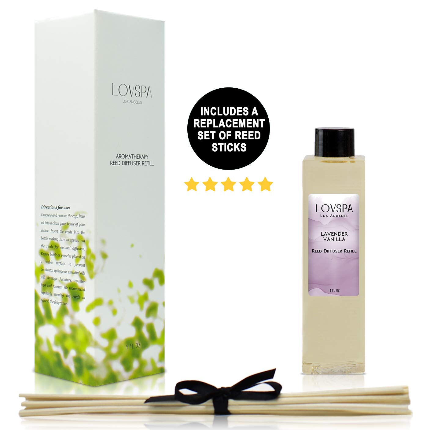 LOVSPA Sleep Lavender Vanilla Reed Diffuser Refill Oil with Replacement Reed Sticks - Made with Natural Essential Oils, 4 oz - Made in The USA