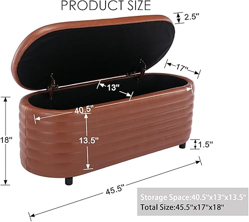 Miniatura 2 de Banco otomano de almacenamiento de 45.5 pulgadas, tapizado, de piel sintética, banco de dormitorio para sala de estar, dormitorio y pasillo, banco