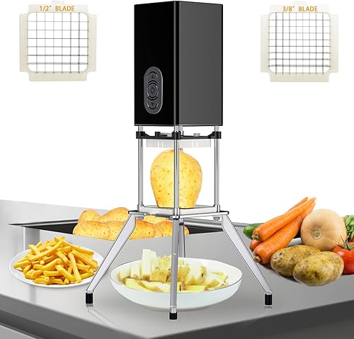 Cortador de patatas fritas eléctrico de acero inoxidable, cortador profesional para papas fritas con 4 cuchillas, ideal para papas, zanahorias y