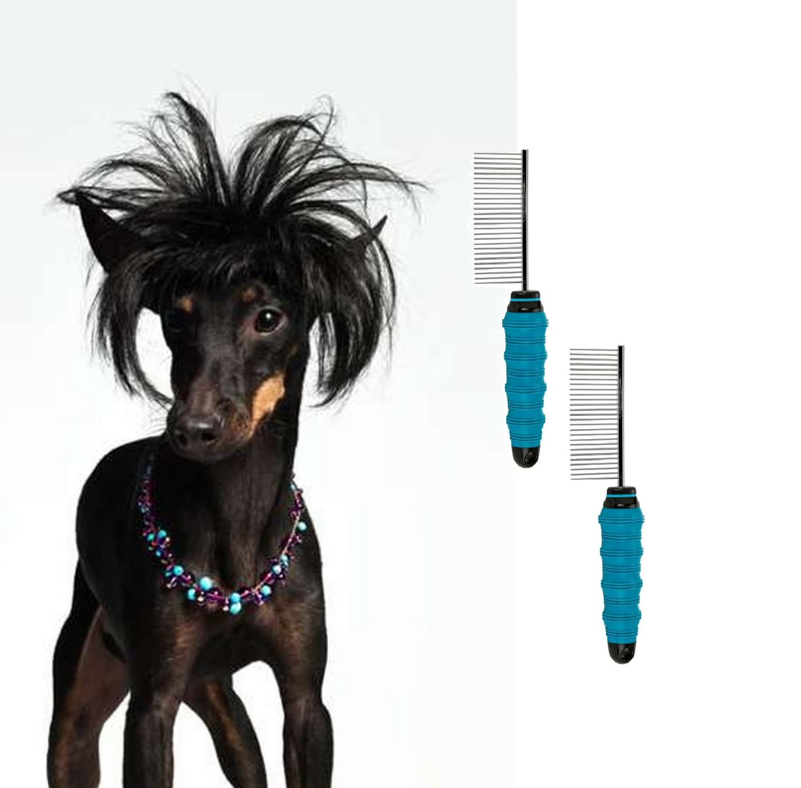 Dog Dematting Comb Ergonomic 30 Pin Non Slip Handle Double Coat Shed Detangling (2 Combs)