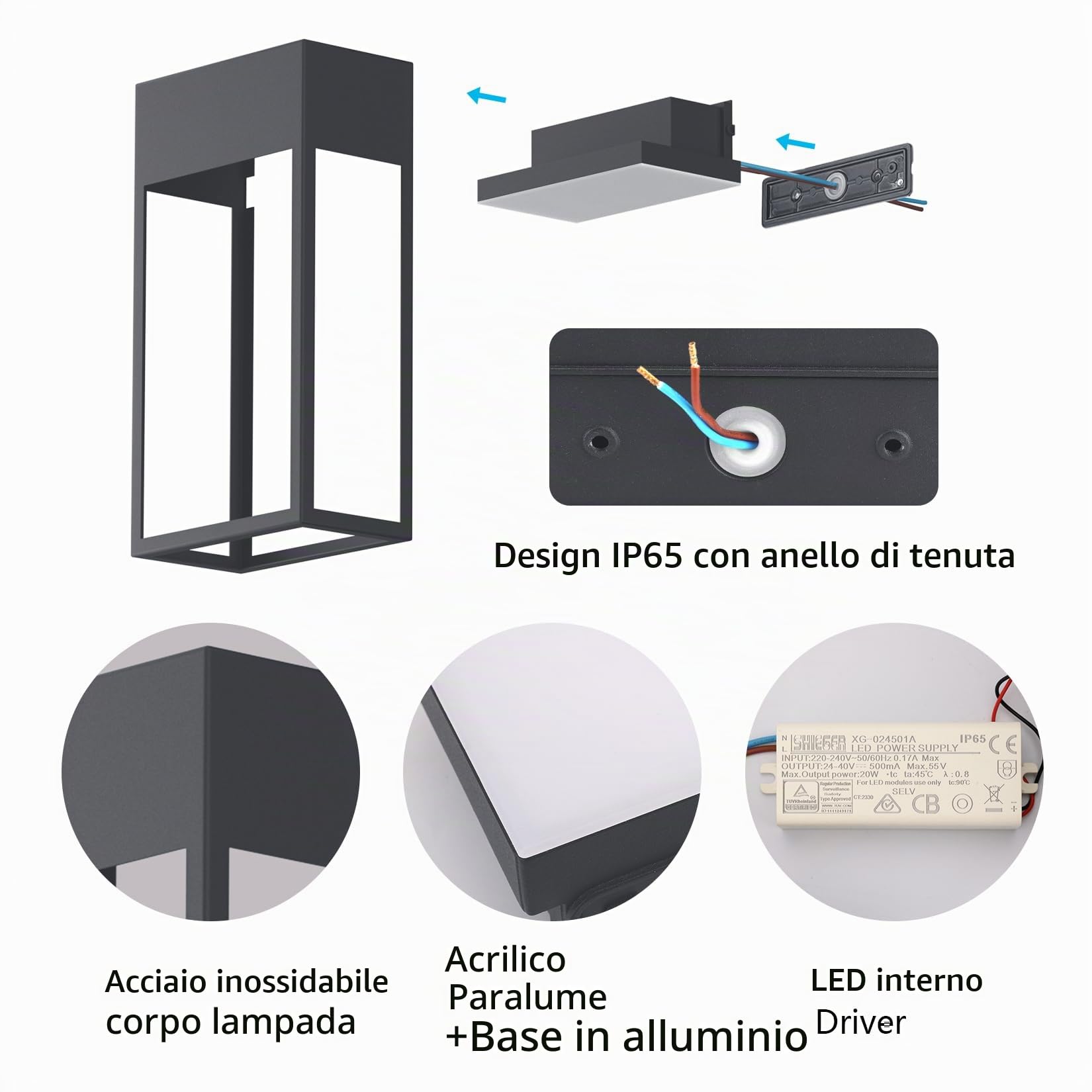 Klighten 24W Led Lampada da Parete Esterno, Antracite Applique da Parete, IP65 Applique Interno/esterno, Moderno Lampada Muro Alluminio, Luci da parete Per Giardino Portico, 3000K Bianco caldo