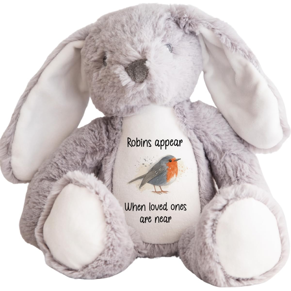 Personalised Bereavement Bunny Teddy Bear – Sympathy Gift for Grief and Loss – Customised Comfort Teddy for Someone Who Is Grieving – Thoughtful Gift for Bereavement Support (Robins, Grey)