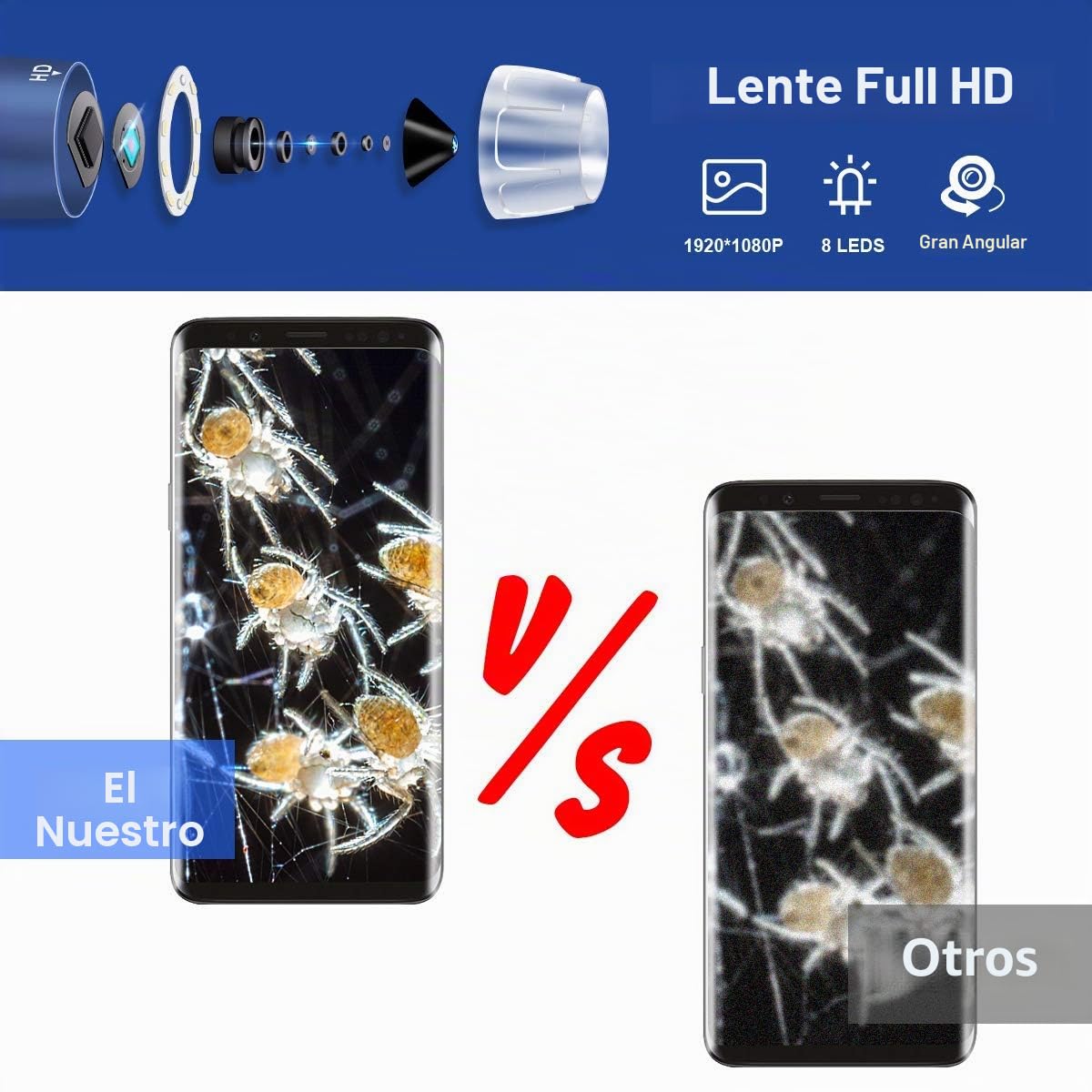Jiusion Microscopio Digital HD 2MP USB 40-1000X con Aumento portátil cámara endoscopio con 8 LED aleación de Aluminio Soporte Estable para OTG Android Mac Windows 7 8 10 11 Linux | Endoscopio 8 LED Soporte Estable Aleación de Aluminio para OTG Android Mac