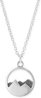 Jewelry Sterling Silver Mountain Range Peak Circle Pendant Necklace, 18 Inches