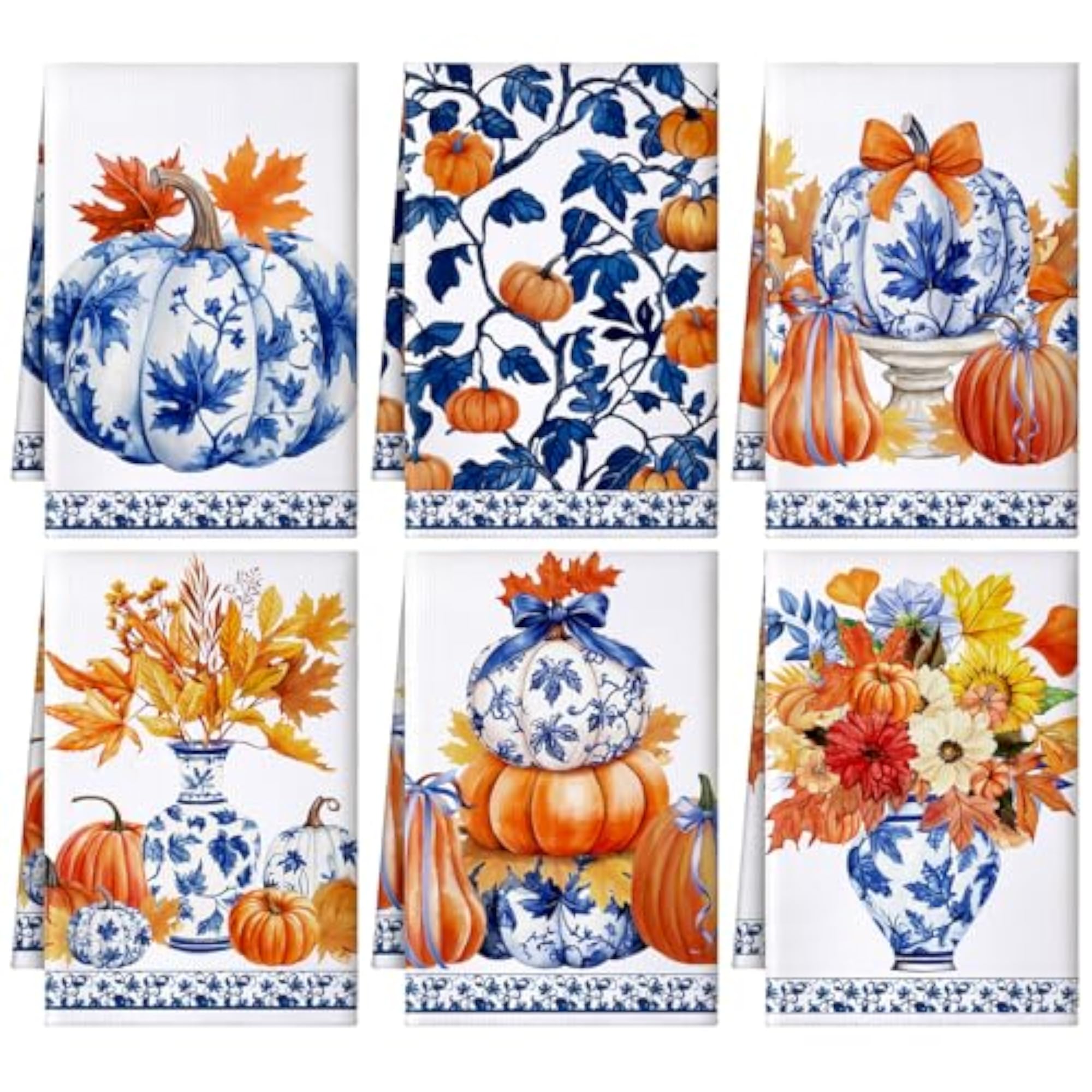 6 Pack Fall Kitchen Towels, Buffalo Plaid Design