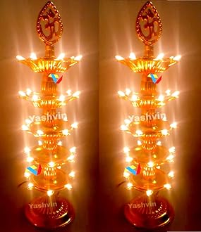 Balaji E Retail Puja Light for Mandir 5 Layer Electric Diya 35 Deep Tested-Trusted Electric Diya for Pooja Room Deepak Light Pooja Diya Light Pack of 2 Diya ||SHM399
