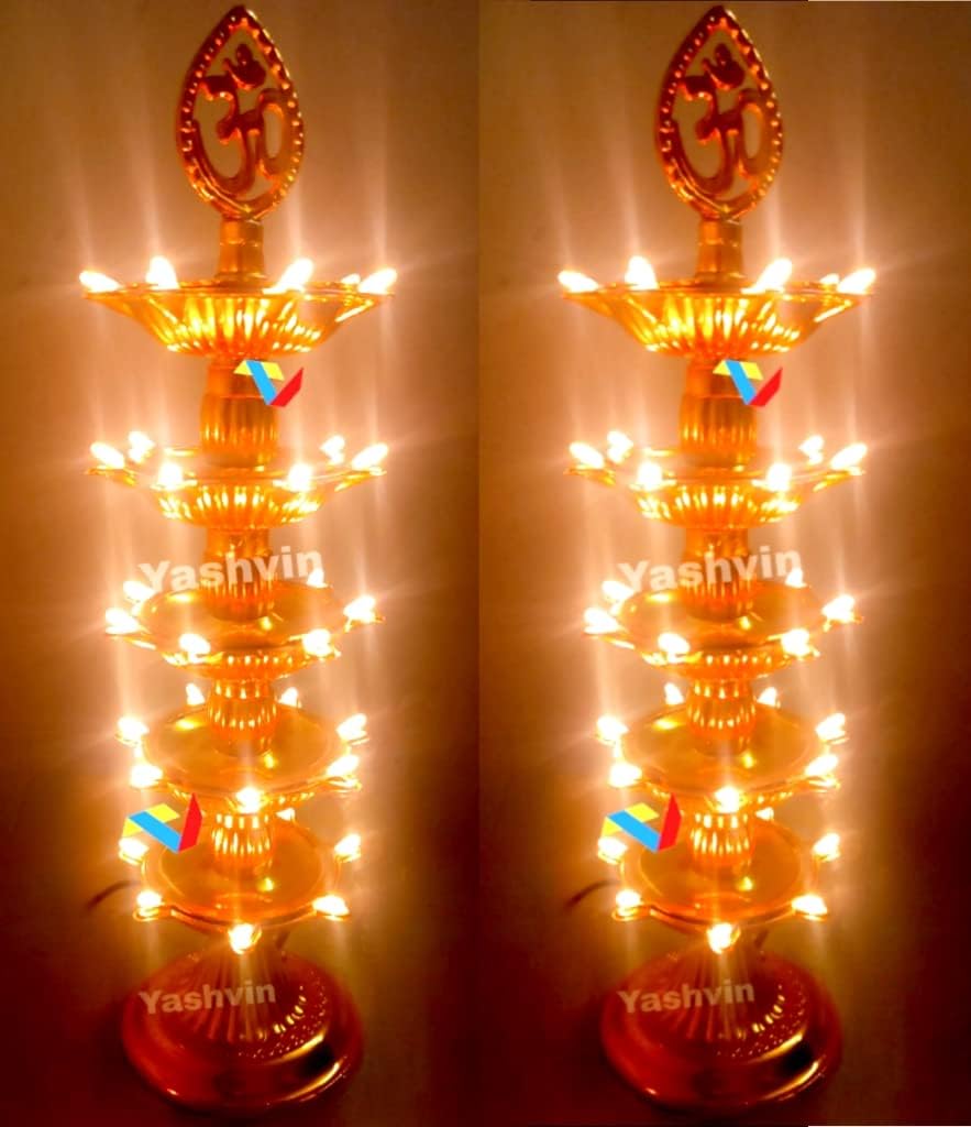 Balaji E Retail Puja Light for Mandir 5 Layer Electric Diya 35 Deep Tested-Trusted Electric Diya for Pooja Room Deepak Light Pooja Diya Light Pack of 2 Diya ||SHM399