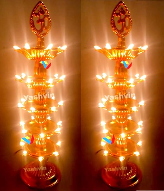 VMandir Light MAHA Pack 5 Layer Lamps for Pooja Room Electric Diya Deepak Light Pooja Diya LED