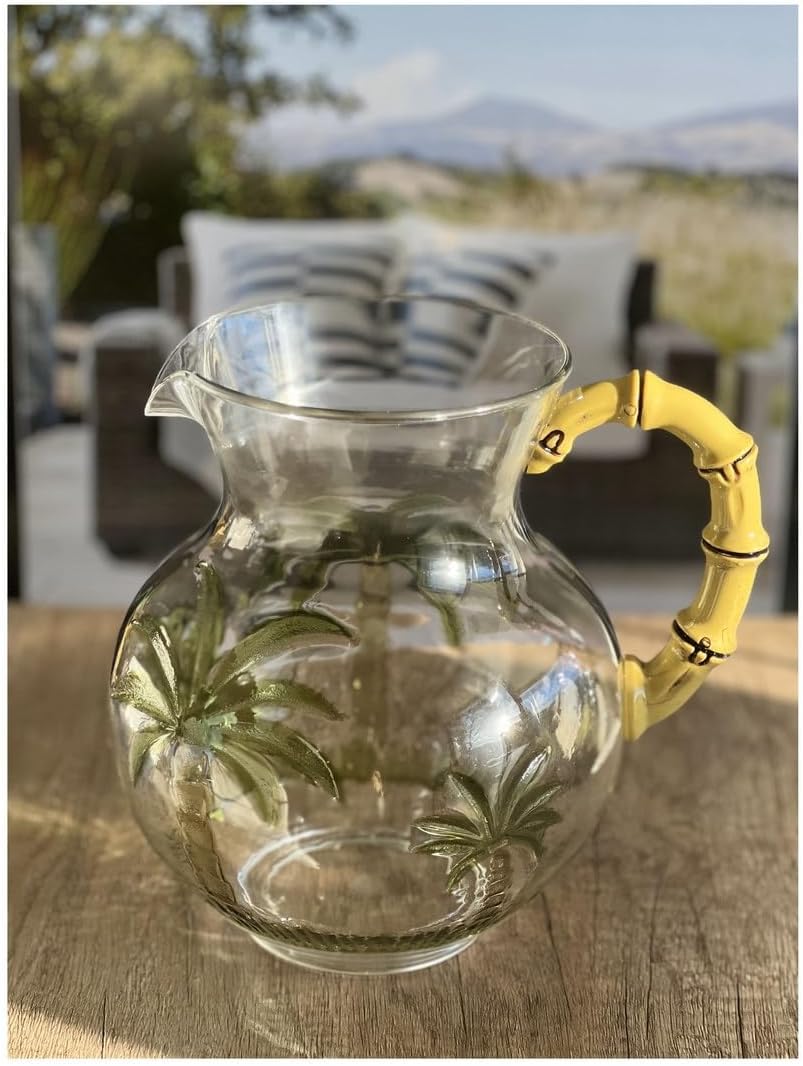 Diligence4us AC-0611 Palm Tree Sensation Pitcher with Bamboo Handle, Multicolor