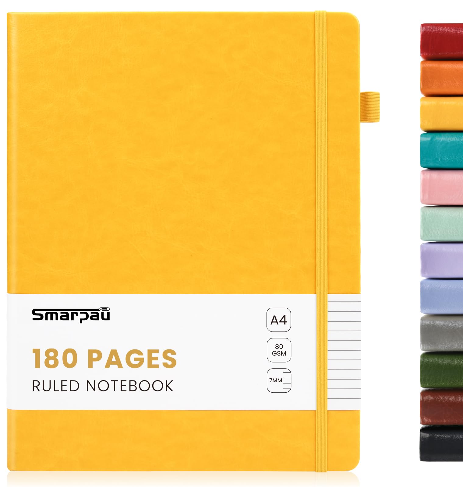 Smarpau Notebook A4, Hardcover Leather Lined Journal for Women Men, 180 Pages Thick Paper No Bleed for Writing, Notepad for Office School Travel Supplies - Yellow