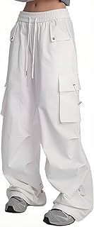 Pantalones de paracaídas para mujer, pantalones cargo holgados con cordón, pantalones cargo Y2K Hip Hop Streetwear Rave